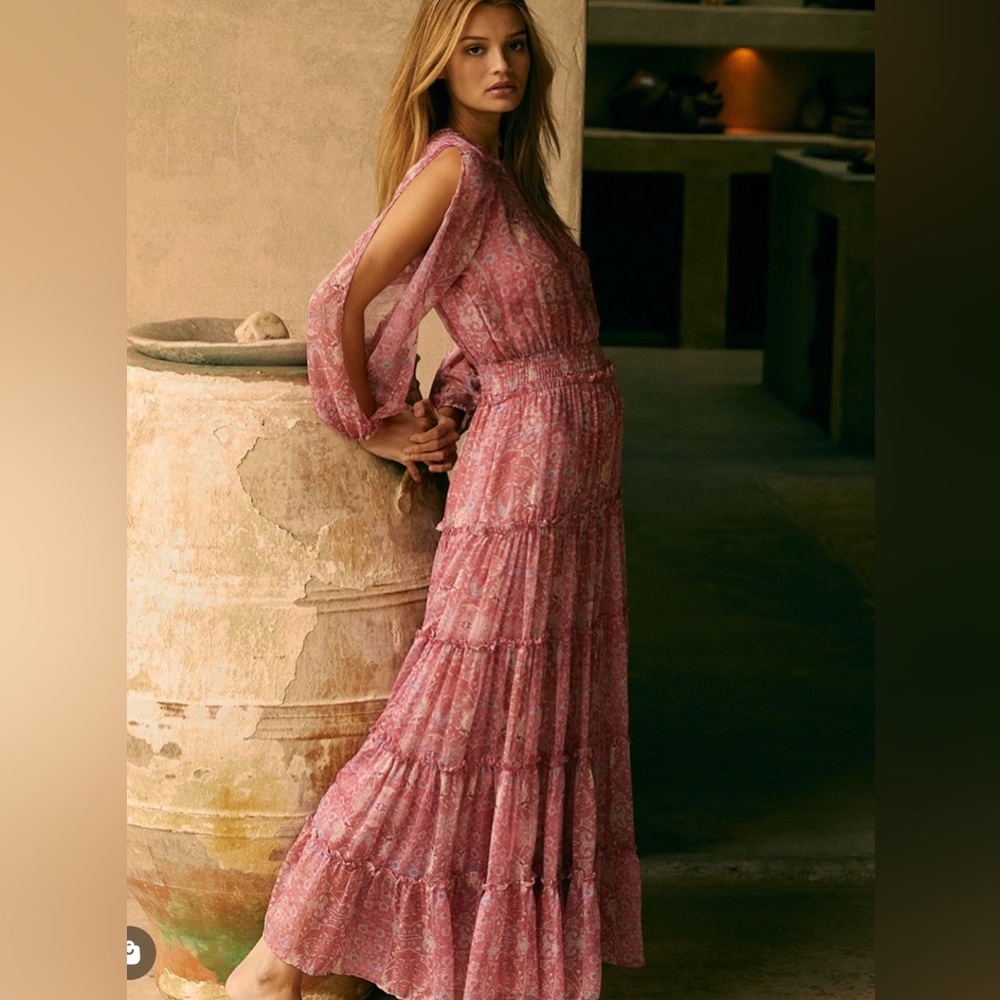 MISA Los Angeles Cesera Arm Slit Sheer Maxi Dress Pink